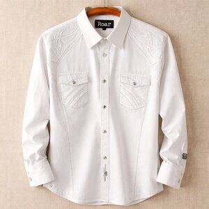 Roar Signature Men’s Western Shirt L White Embroidered Cowboy Button Down